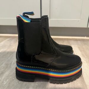 Patent Chelsea Boots with Rainbow Platform